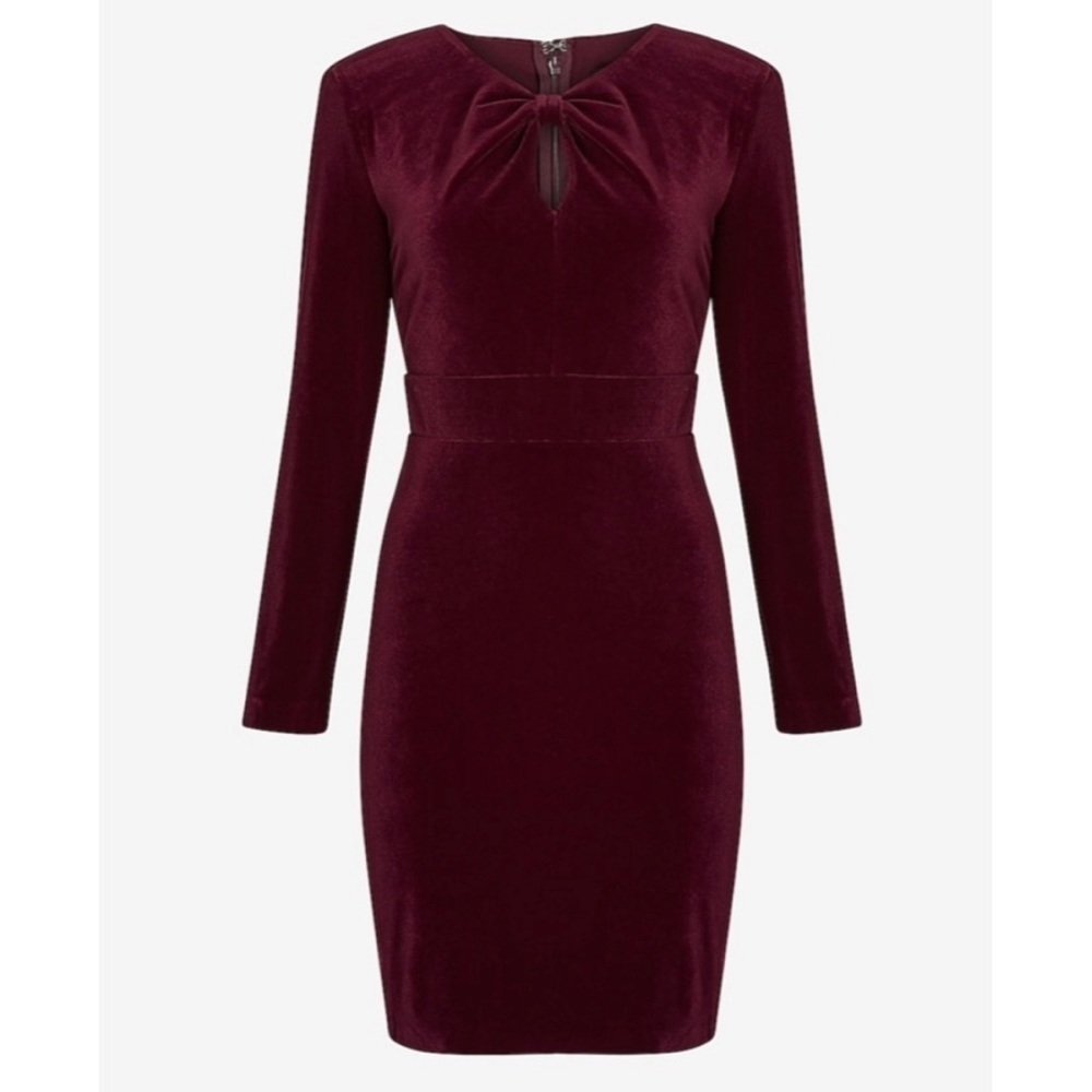 [EXPRESS] Dark Wine Purple Velvet Knotted Neck Sheath Midi Dress Women’s Size XS